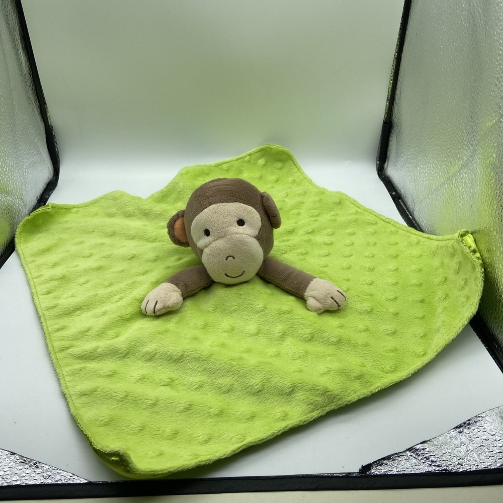 Okie Dokie Monkey Lovey Lime Green Minky Dot Satin Plush Snuggler